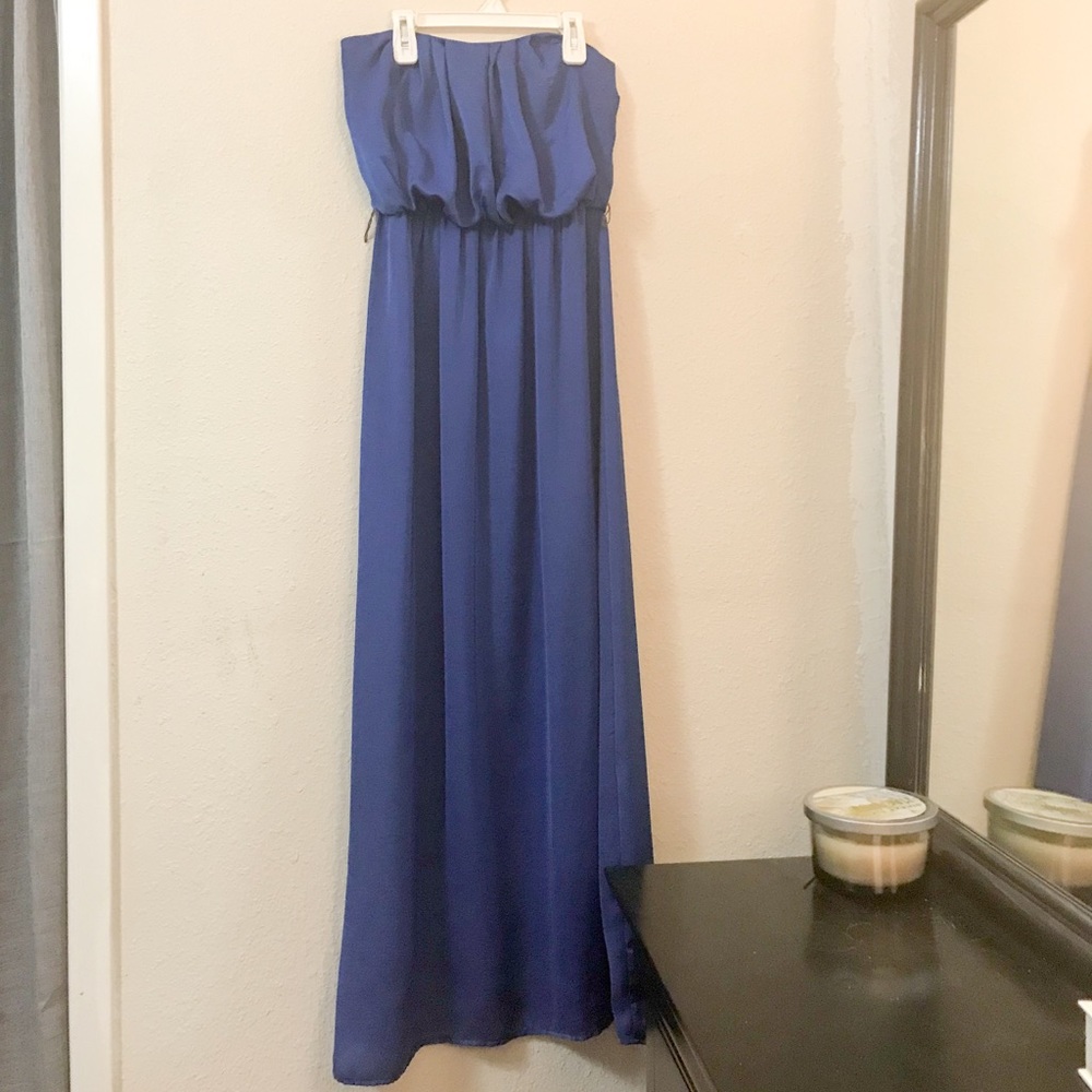 Strapless Long Blue Silky Dress City Triangles